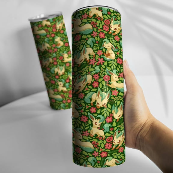 Leafeon Tumbler: Grass Type Eeveelutions Anime Travel Mug, Tumbler 20oz Cup for Gamer