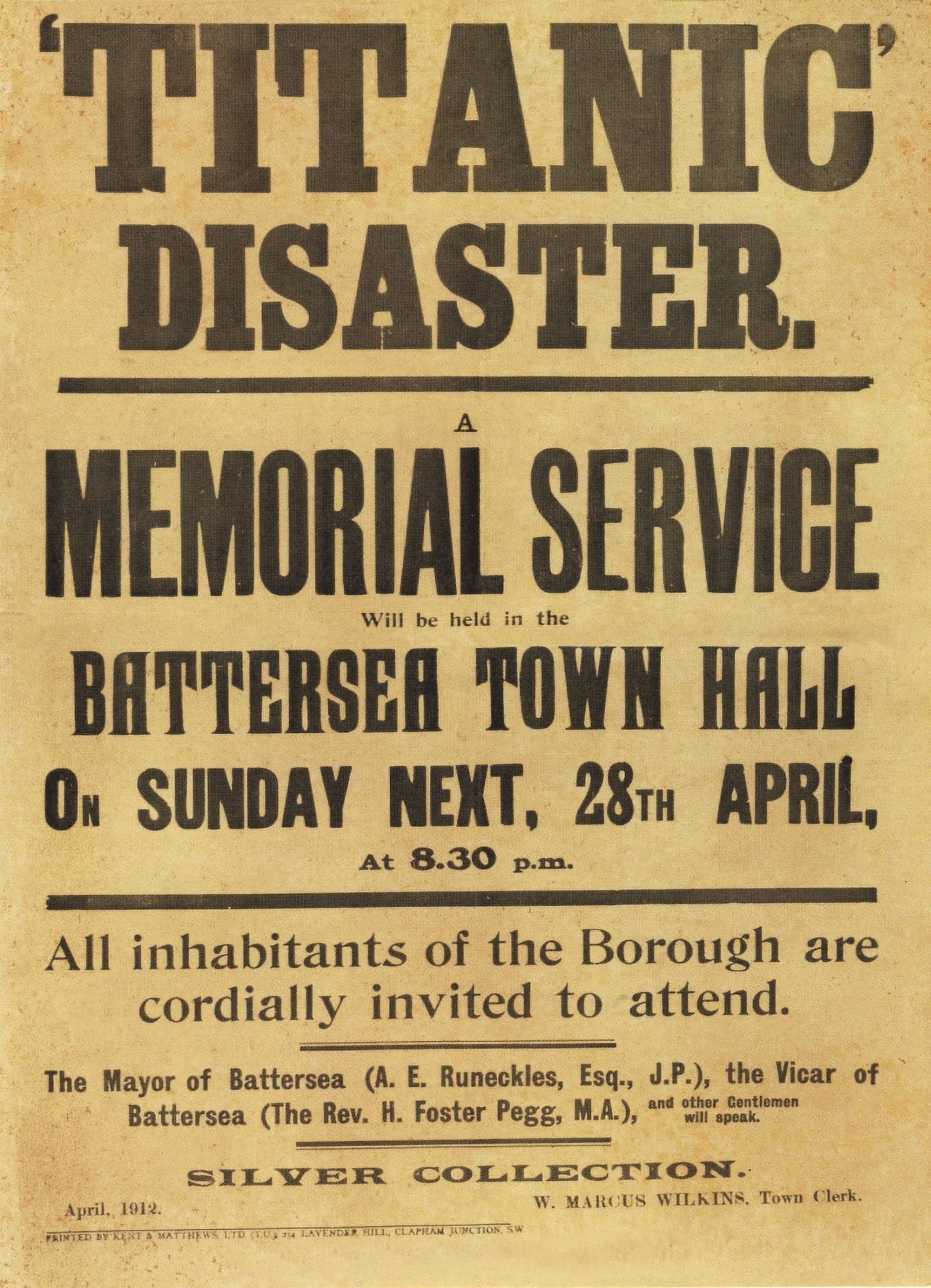 Leaflet Titanic disaster Memorial Service 28 April 1912 Canvas Art -  (18 x 24)