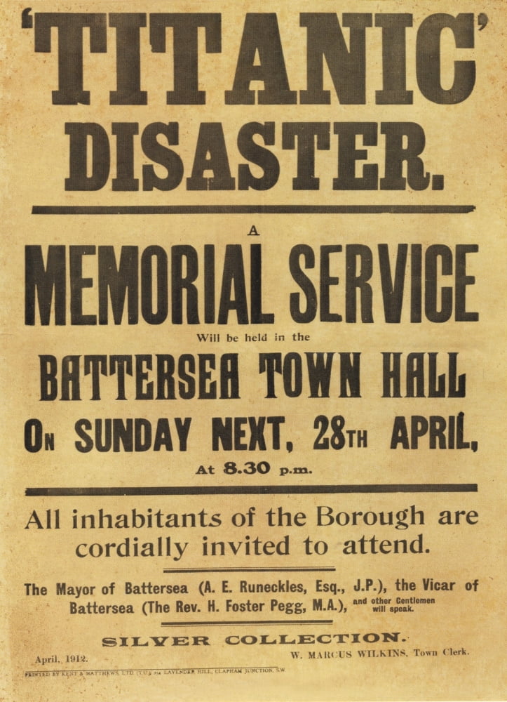 Leaflet Titanic disaster Memorial Service 28 April 1912 Canvas Art - (24 x 36)