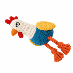Leafnora 2 in 1 Plush Chicken Dog Toy with Rubber Squeaker,Interactive Rope Legs for Small And Medium Dogs,Multicolor Tug And Fetch Chew Rooster Toy