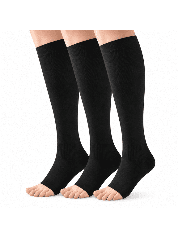 Bamboo Viscose Toeless Compression Socks Women&Men for Summer-Cooling Open Toe Knee High Support Socks,Toeless Toeless Compression Socks Women 18-25 Mmhg