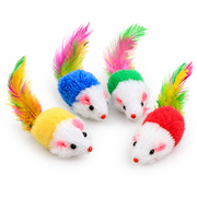 Leafnora Cat,6 Pack Furry Rattle Mouse Interactive Cat with Feather Tail,6 Assorted Faux Fur Kitten 5.5\" Realistic Size Mini Mice Cat for Bored Indoor Adult Cat