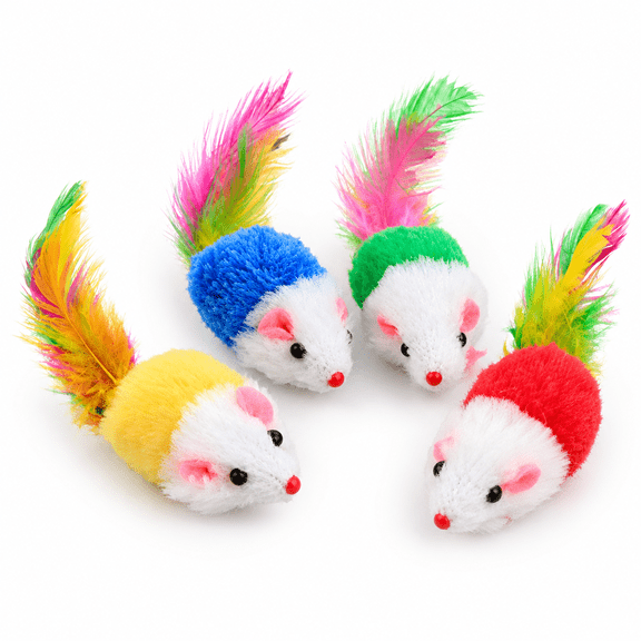 Leafnora Cat,6 Pack Furry Rattle Mouse Interactive Cat with Feather Tail,6 Assorted Faux Fur Kitten 5.5\" Realistic Size Mini Mice Cat for Bored Indoor Adult Cat