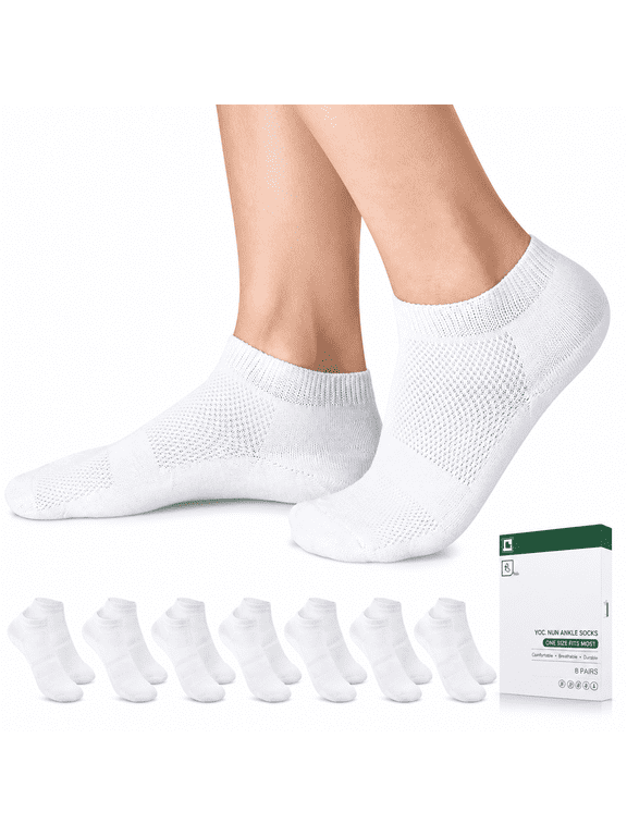 Breathable Mesh Ankle Socks, 6 Pairs Moisture Wicking Low Cut Socks for Women and Men, Women Size 5-8.5 / Men Size 3.5-7, White