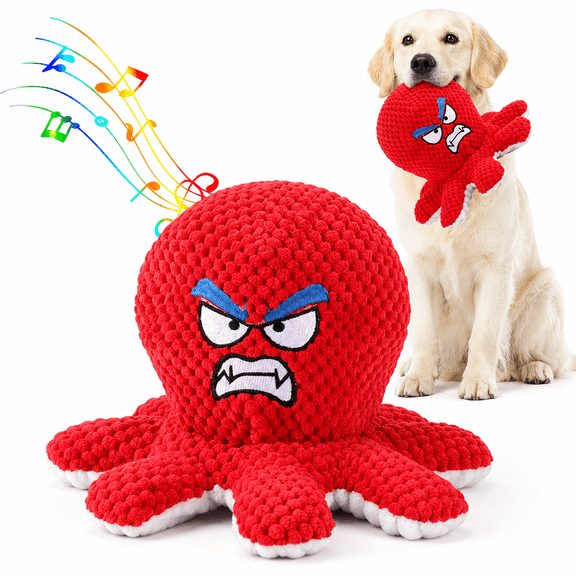 Leafnora Interactive Dog Octopus,Jumping Squeaky Dog with Recording and Music Modes,Rechargeable Moving Dog Chew for Small/Medium/Large Dogs to Keep Them Busy(Angry Octopus)