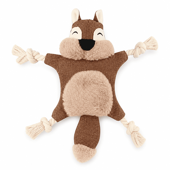 Leafnora Stuffless Dog Toys for Puppy, Crinkle Squeaky Chew Squirrel Plush Toy with Rope Knots Small Dogs Small Squeaky Dog Toys