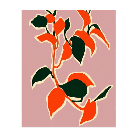 Leafy Abstraction - India Illustration Botanical Abstract Modern Art Minimalist Geometric Floral Pop Art Unframed Wall Art Print 8 x 10 inches