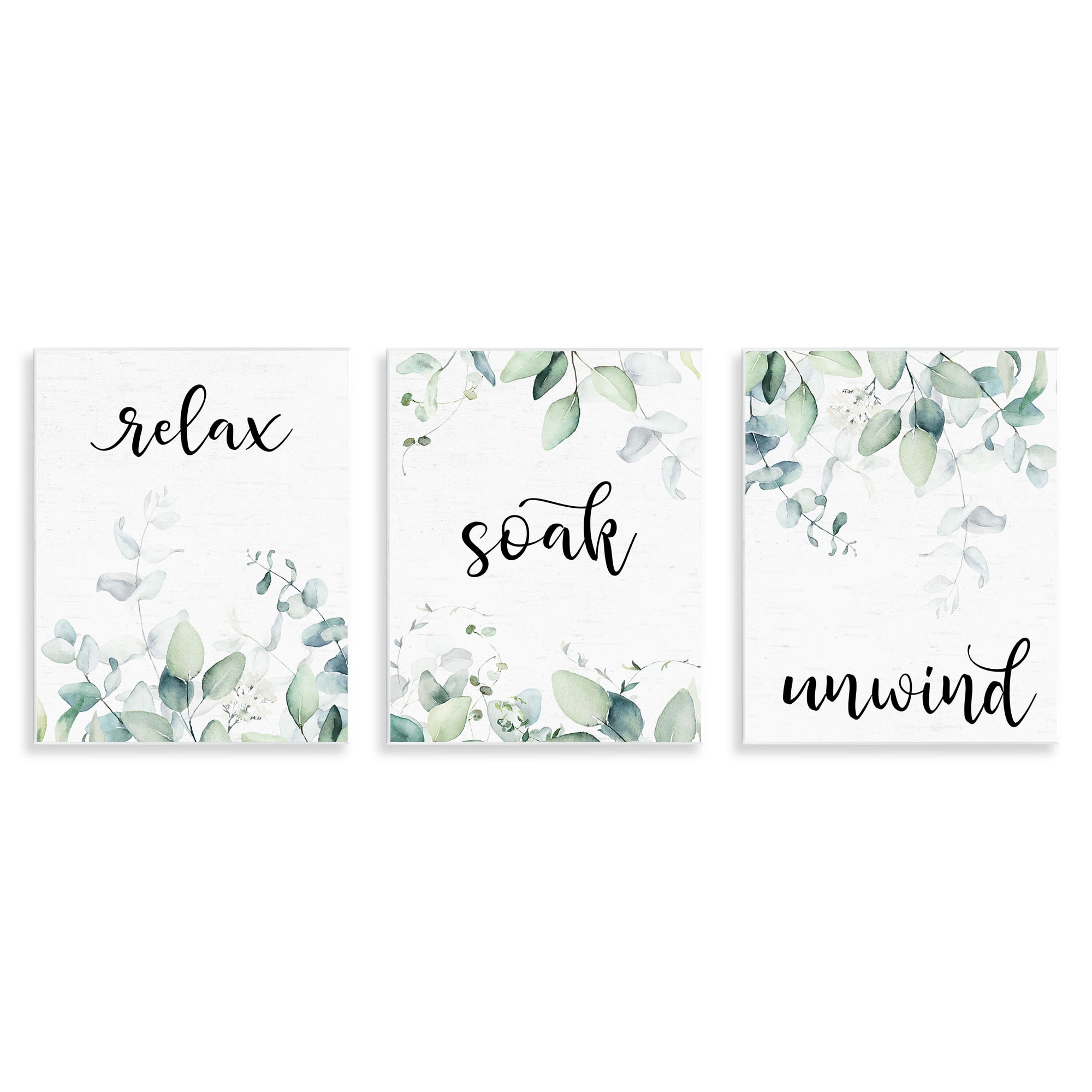 Leafy Bathroom Herbs 3 Piece Wall Plaque Art Set, design by Lettered and Lined