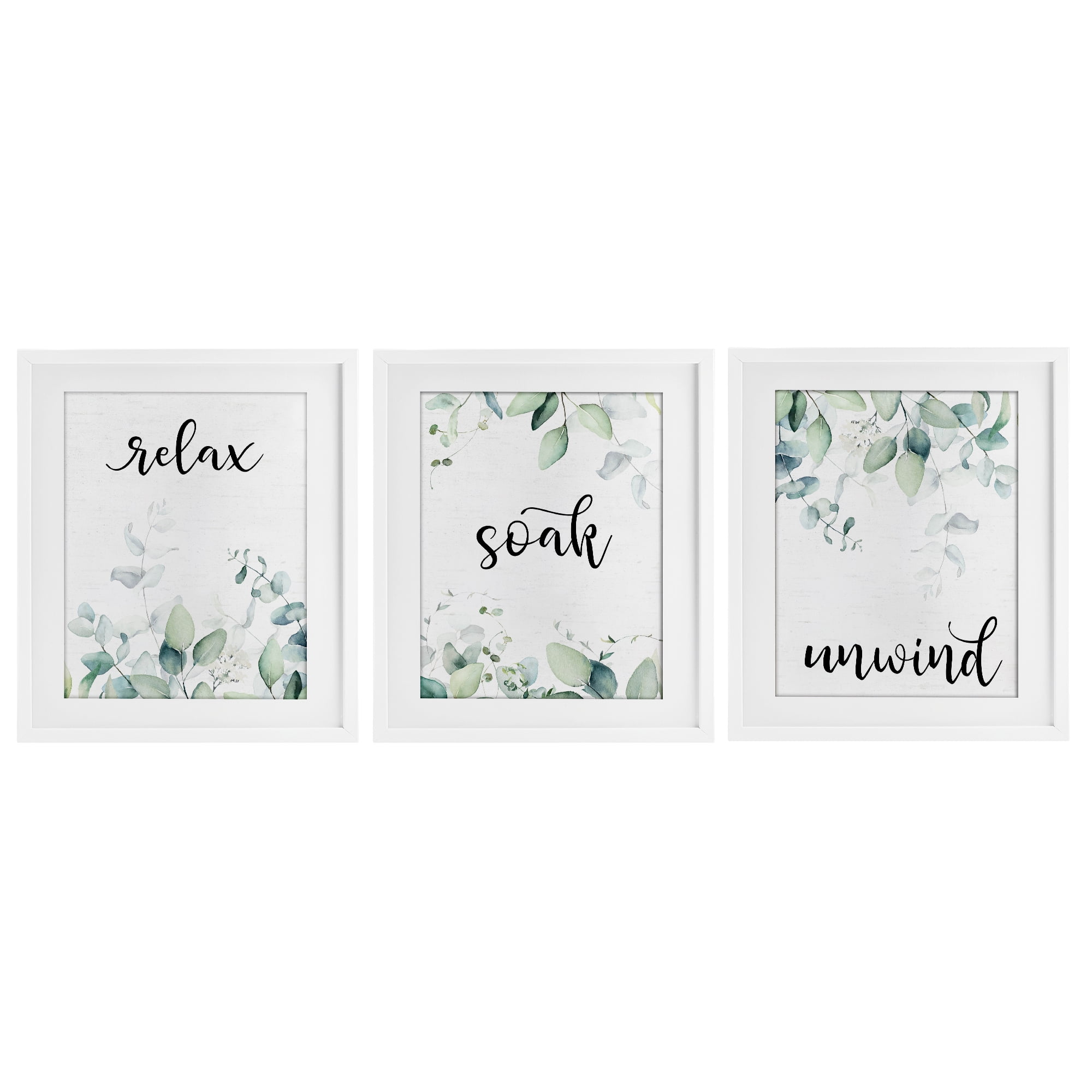 Leafy Bathroom Herbs 3 Piece White Framed Print Under Glass Set, design by Lettered and Lined