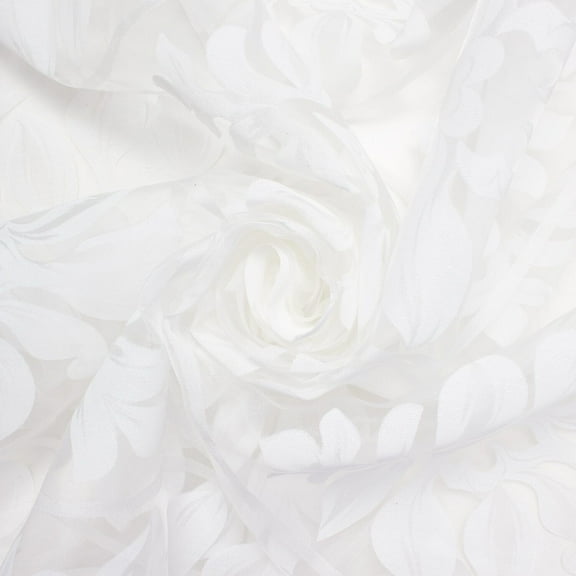 Leafy Bloom Damask Extra Wide Burnout 118" Lightweight Rayon Polyester Jacquard Voile Fabric By The Yard (White / White, 1 Yard)