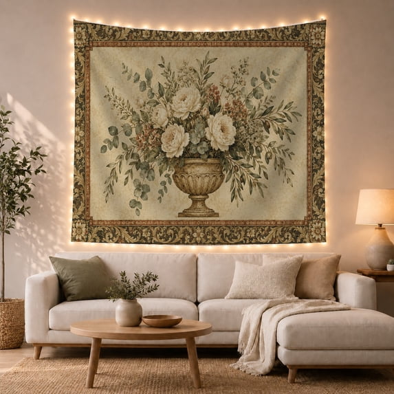 Leafy Botanical with Branches Floral Arrangement, Nostalgic Vintage for Botanical Art Lovers, Wall Decor, Valentine'S Day Gift, Tapestry Wall Hanging for Dorm and Living Room