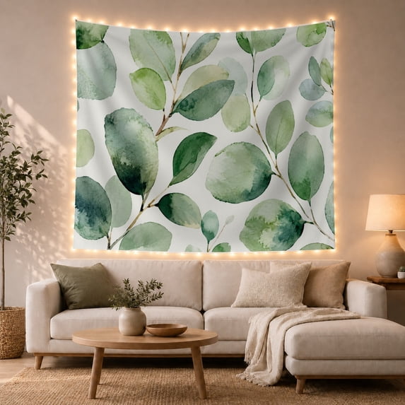Leafy Botanical Branches with Sage Olive Deep Eucalyptus, Serene Watercolor for Plant Lovers, Botanical Wall Art, Mother'S Day Gift, Tapestry Wall Hanging for Bedroom and Dorm