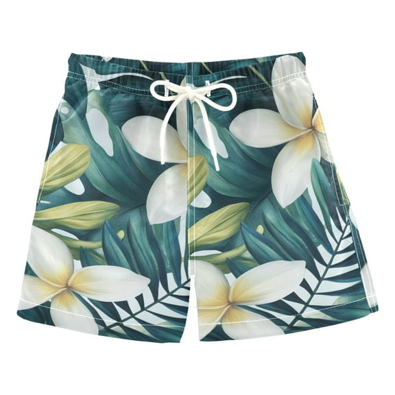 Leafy Botanical Print Boys Swim Trunks Quick Dry Boy Swim Shorts for 3-14 Years