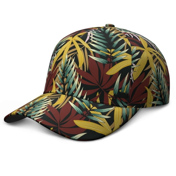 Leafy Dad Hat, Adjustable Baseball Cap with UV Protection, Colorful Exotic Tropical Plant Pattern Performance Hat for Men Women Casual Wear