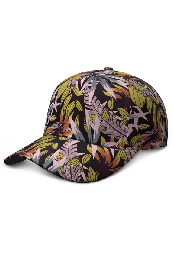 Leafy Dad Hat, Adjustable Baseball Cap with UV Protection, Colorful Exotic Tropical Plant Pattern Performance Hat for Men Women Casual Wear