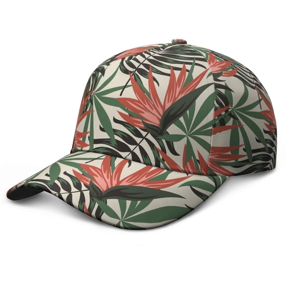 Leafy Dad Hat, Adjustable Baseball Cap with UV Protection, Colorful Exotic Tropical Plant Pattern Performance Hat for Men Women Casual Wear