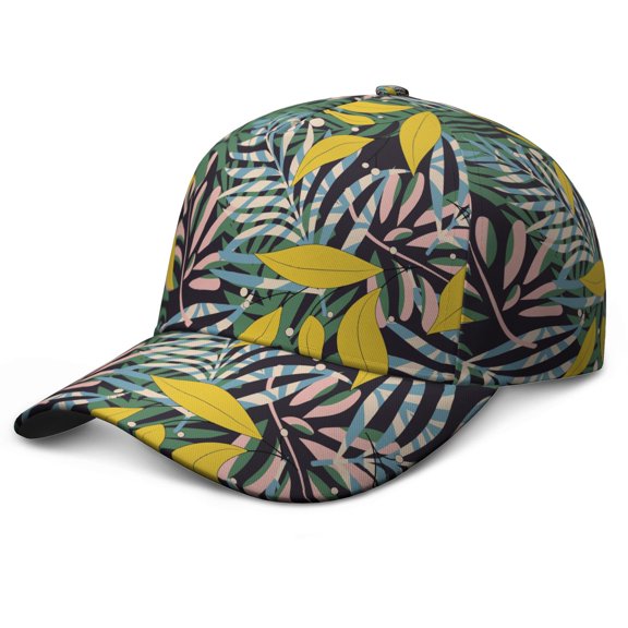 Leafy Dad Hat, Adjustable Baseball Cap with UV Protection, Colorful Exotic Tropical Plant Pattern Performance Hat for Men Women Casual Wear