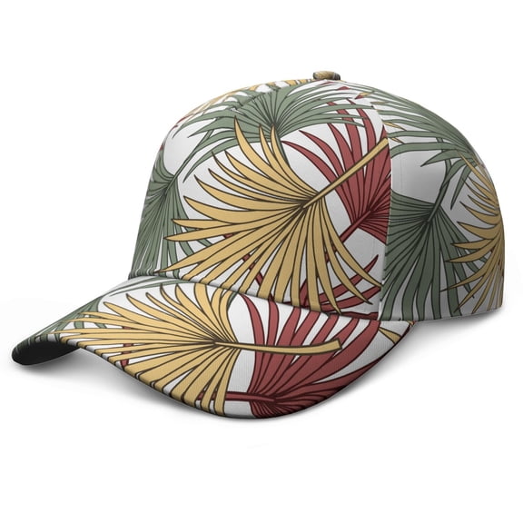 Leafy Dad Hat, Adjustable Baseball Cap with UV Protection, Colorful Exotic Tropical Plant Pattern Performance Hat for Men Women Casual Wear