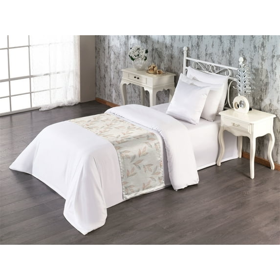 Leafy Design Bed Runner, Simple Design Delicate Leaves Pattern Grunge Autumnal Themed Print, Decorative Accent Bedding Scarf for Hotels Homes & Guest Rooms, Twin, Eggshell Pale Salmon, by Ambesonne
