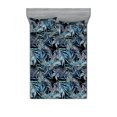 thumbnail image 1 of Leafy Design Fitted Sheet & Pillow Sham Set, Darkened Jungle Inspirations Colorful Jumble Leaves Pattern Neutral, Decorative Printed 3 Piece Bedding Decor, Calking, Seafoam Dark Lavender, by Ambesonne, 1 of 2