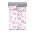 thumbnail image 1 of Leafy Design Fitted Sheet & Pillow Sham Set, Dreamy Silhouettes of Tropical Leaves with Cloud Look Shapes Art, Decorative Printed 3 Piece Bedding Decor, Full, Pale Lilac Fuchsia White, by Ambesonne, 1 of 2