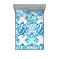 thumbnail image 1 of Leafy Design Fitted Sheet & Pillow Sham Set, Tropical Feels Winter Colors Exotic Leaves with Geometric Squares and Dots, Decorative Printed 3 Piece Bedding Decor, King, Sea Blue White, by Ambesonne, 1 of 2