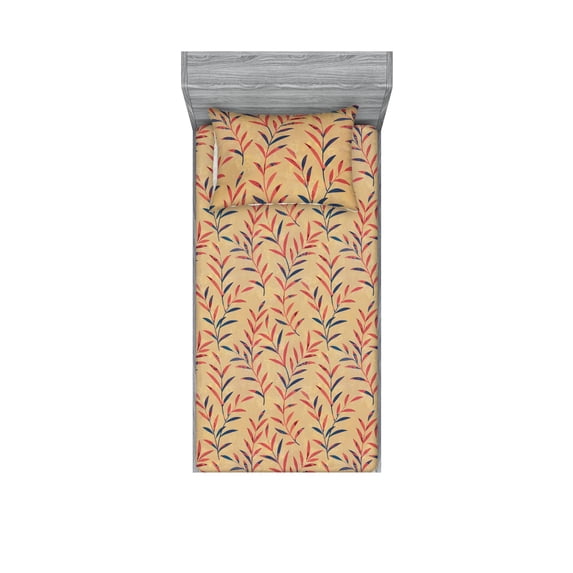 Leafy Design Fitted Sheet & Pillow Sham Set, Tropical Nature Themed Bicolored Rising Leaves Pattern Bohemian, Decorative Printed 2 Piece Bedding Decor, Twinxl, Dark Lavender Dark Coral, by Ambesonne