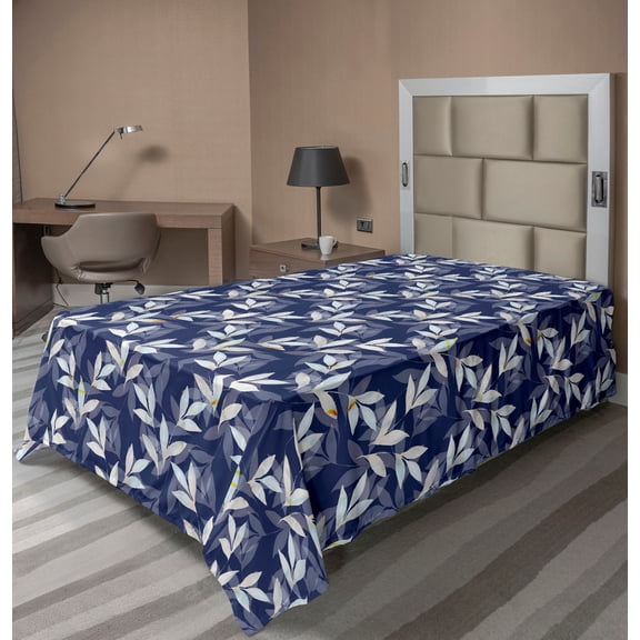 Ambesonne Leafy Design Flat Bedding Sheet Soft Top Sheet, Autumnal Leaves Art, Twin, Dark Lavender Ivory