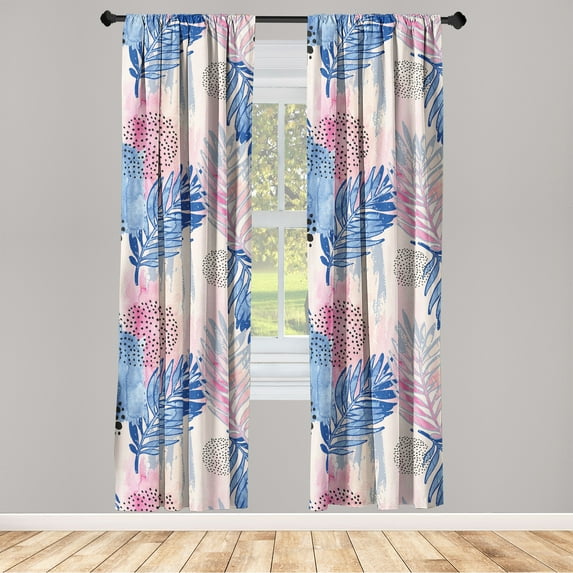 Leafy Design Window Curtains, Exotics Leaf Shapes with Abstract Boho Ornaments Pastel Colors, Lightweight Decor 2-Panel Set with Rod Pocket, Pair of - 28"x95", Dark Lavender Soft Pink, by Ambesonne