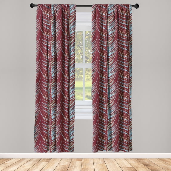 Leafy Design Window Curtains, Simple Drawn Tropical Atmosphere Leaves Pattern with Stripes Art, Lightweight Decor 2-Panel Set with Rod Pocket, Pair of - 28"x84", Cinnamon Aqua Lime Green, by Ambesonne