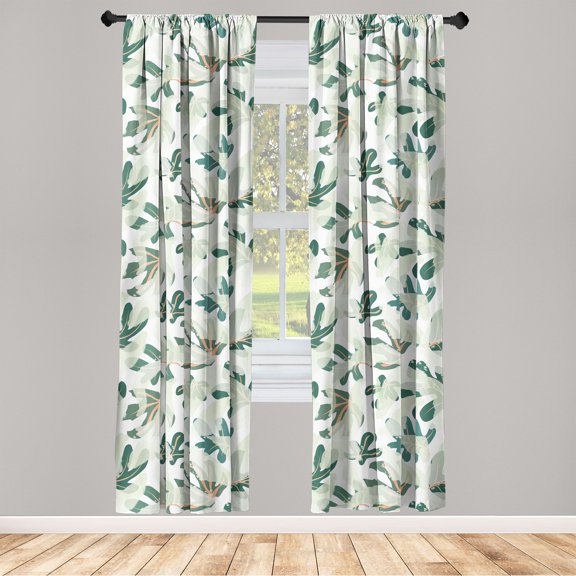 Leafy Design Window Curtains, Simple Design Exotic Vibes Modern Leaves Greenery Pattern Neutral, Lightweight Decor 2-Panel Set with Rod Pocket, Pair of - 28"x84", Forest Green Pale Green, by Ambesonne