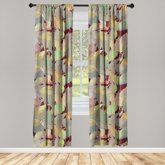 Leafy Design Window Curtains, Tropical Inspiration Leaves Greenery with Soft Colors Bohemian Art, Lightweight Decor 2-Panel Set with Rod Pocket, Pair of - 28"x95", Dark Maroon Multicolor, by Ambesonne
