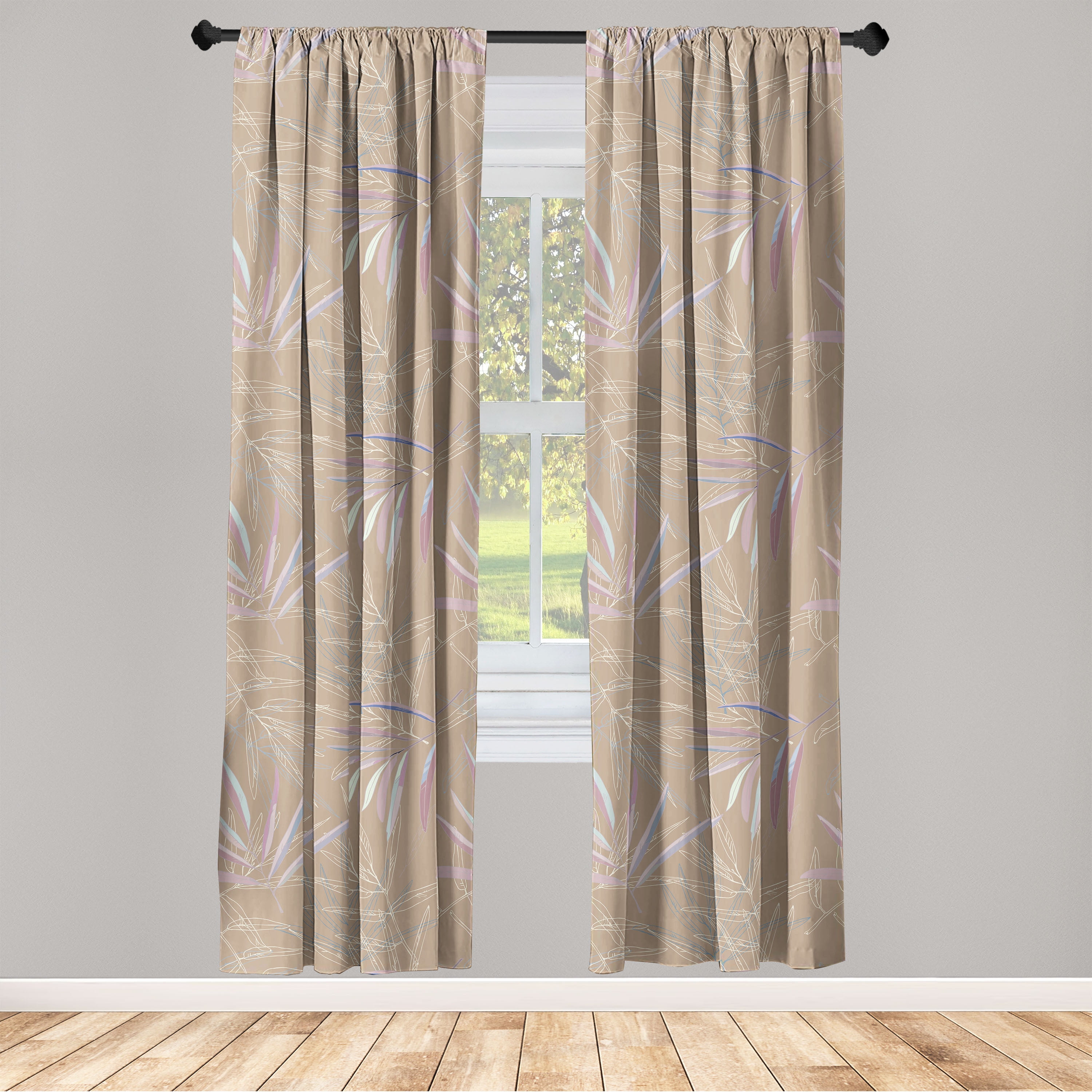 Pale Lilac and Khaki Microfiber Semi Sheer Curtain Pair