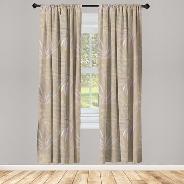 Leafy Design Window Curtains, Tropical Vibes Neutral Colors Dreamy Leaves Silhouettes with Lines, Lightweight Decor 2-Panel Set with Rod Pocket, Pair of - 28"x63", Pale Lilac Khaki Cream, by Ambesonne