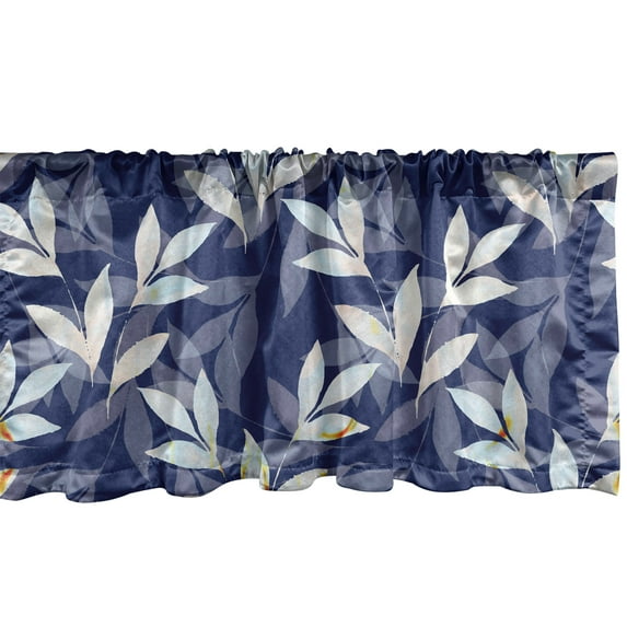 Leafy Design Window Valance, Autumnal Leaf Silhouettes Romantic Artwork on Dark Night Look Back, Curtain Valance for Kitchen Bedroom with Rod Pocket, 54" X 18", Dark Lavender Ivory, by Ambesonne