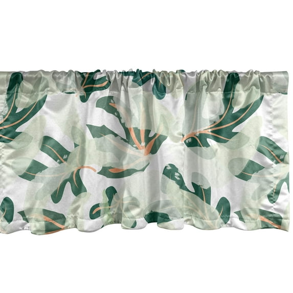 Leafy Design Window Valance, Simple Design Exotic Vibes Modern Leaves Greenery Pattern Neutral, Curtain Valance for Kitchen Bedroom with Rod Pocket, 54" X 18", Forest Green Pale Green, by Ambesonne