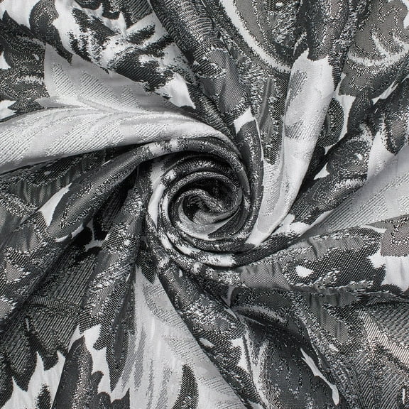 Leafy Extra Wide Metallic 110" Heavyweight Upholstery Jacquard Polyester Fabric By The Yard (Charcoal, 1 Yard)
