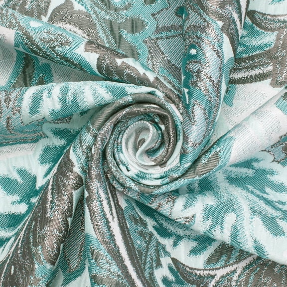 Leafy Extra Wide Metallic 110" Heavyweight Upholstery Jacquard Polyester Fabric By The Yard (Mint, 1 Yard)