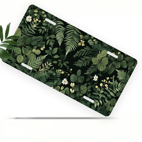 Leafy Floral Pattern Front License Plate, Metal License Plate, Funny Standard Plates Personalized Novelty Decorative For Men/Women/Boys/Girls Car 6×12 Inch