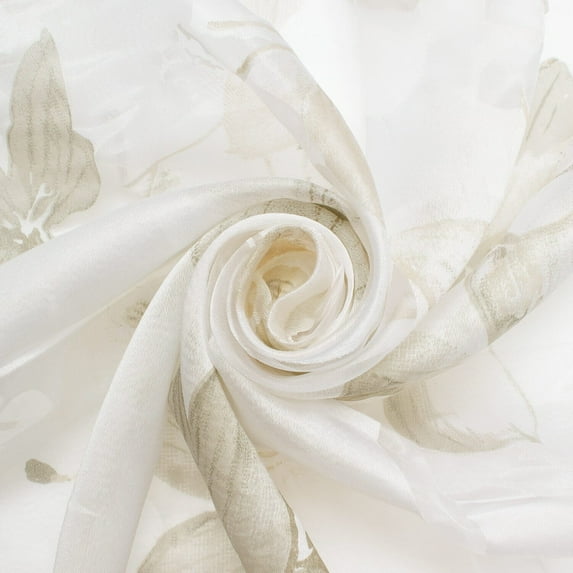 Leafy Flower Extra Wide Burnout Polyester Rayon Polyester Jacquard On Voile Sheer Fabric By The Yard - For Sewing Curtains, Draperies, & Home Décor - Champagne (1 Yard)