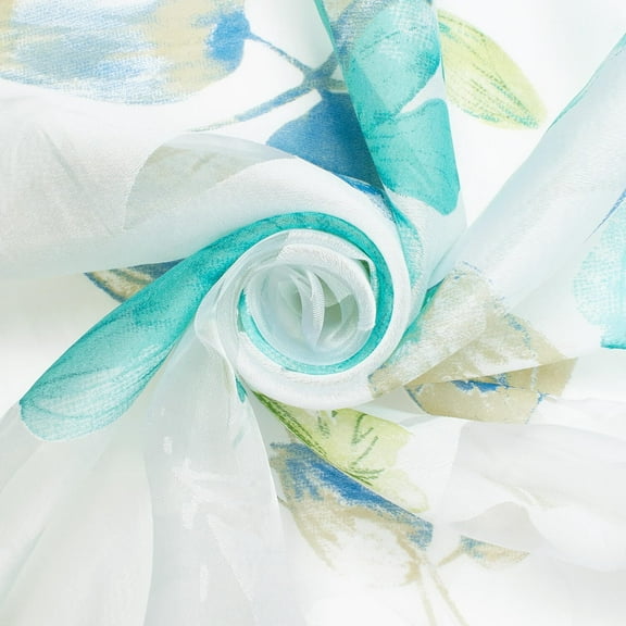 Leafy Flower Extra Wide Burnout Polyester Rayon Polyester Jacquard On Voile Sheer Fabric By The Yard - For Sewing Curtains, Draperies, & Home Décor - Turquoise (1 Yard)