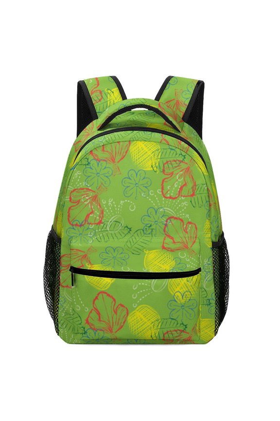 Leafy Fruit Vibrant Green Pattern Oxford Cloth Backpack Double Zipper Hidden Pocket Casual Commute