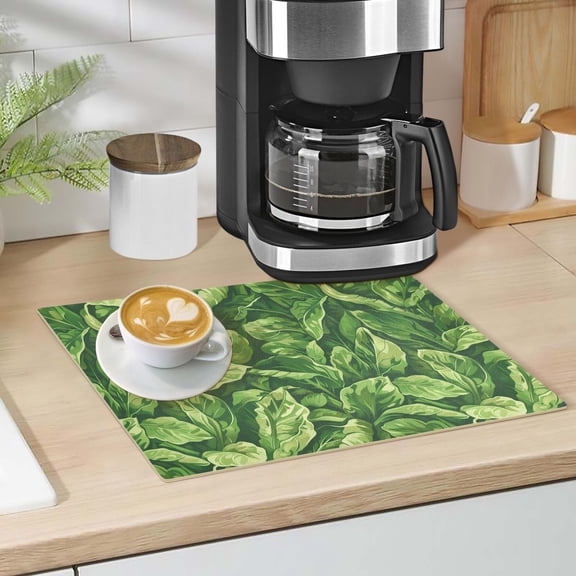 Leafy Green Vegetable Dish Drying Mat 12"x18" Kitchen Counter Dish Pad Microfiber Absorbent Drainer Rack for Coffee Bar