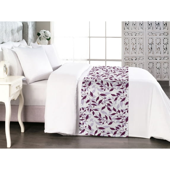 Leafy Pattern Bed Runner, Autumnal Inspiration Cottagecore Leaves Pattern Purplish Tone Art, Decorative Accent Bedding Scarf for Hotels Homes & Guest Rooms, Queen, Eggplant Pale Lavender, by Ambesonne