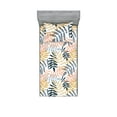 thumbnail image 1 of Leafy Pattern Fitted Sheet & Pillow Sham Set, Tropical Design Pastel Colors Leaves Silhouette on Plain Back, Decorative Printed 2 Piece Bedding Decor, Twinxl, Coral Dark Yellow White, by Ambesonne, 1 of 2