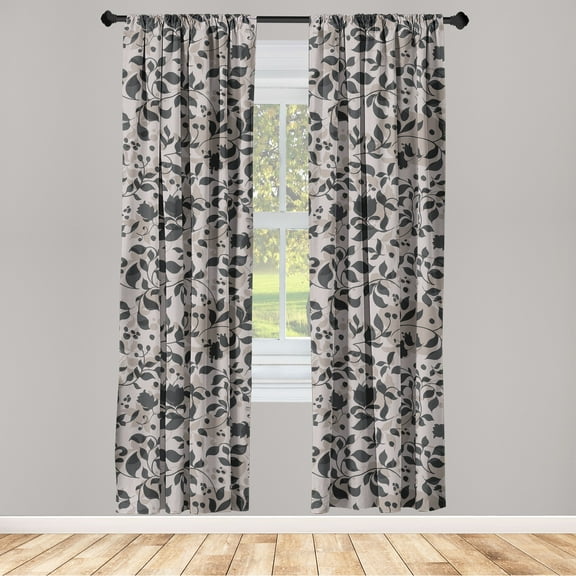 Leafy Pattern Window Curtains, Muted Floral Design Garden Scene Silhouettes with Hues Print, Lightweight Decor 2-Panel Set with Rod Pocket, Pair of - 28"x63", Pale Mauve Charcoal Grey, by Ambesonne