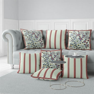 Leafy Peacock Circles Throw Pillow with Removable Cover in Red 16x16