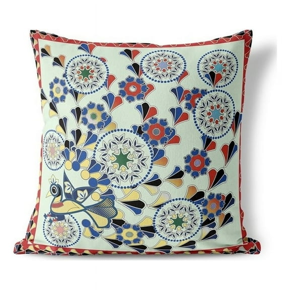 Leafy Peacock Circles Throw Pillow with Removable Cover in Red 20x20