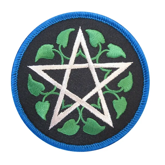 Leafy Pentagram Clothing Patch Embroidered Iron-On Or Sew-On Pagan Wicca Druid