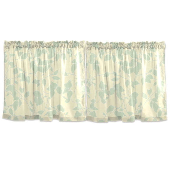 Leafy Theme Pattern Design Tier Curtains for Kitchen 57x24 Inch Semi Sheer Light Filtering Half Window Curtains 2 Panels